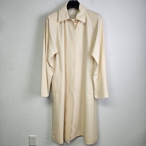 Sanyo VTG Wool Trench Coat Lightweight Butter Yellow Button Front Sz 8 Classic